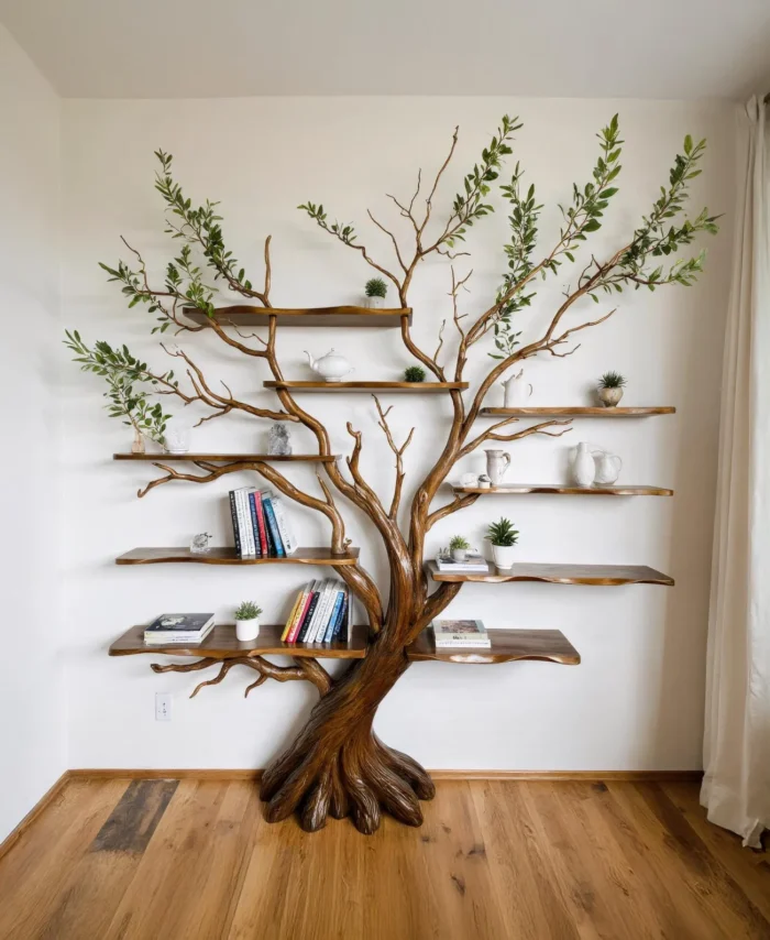 Tree Branch Form Driftwood Wall Mounted Decorative Bookcase