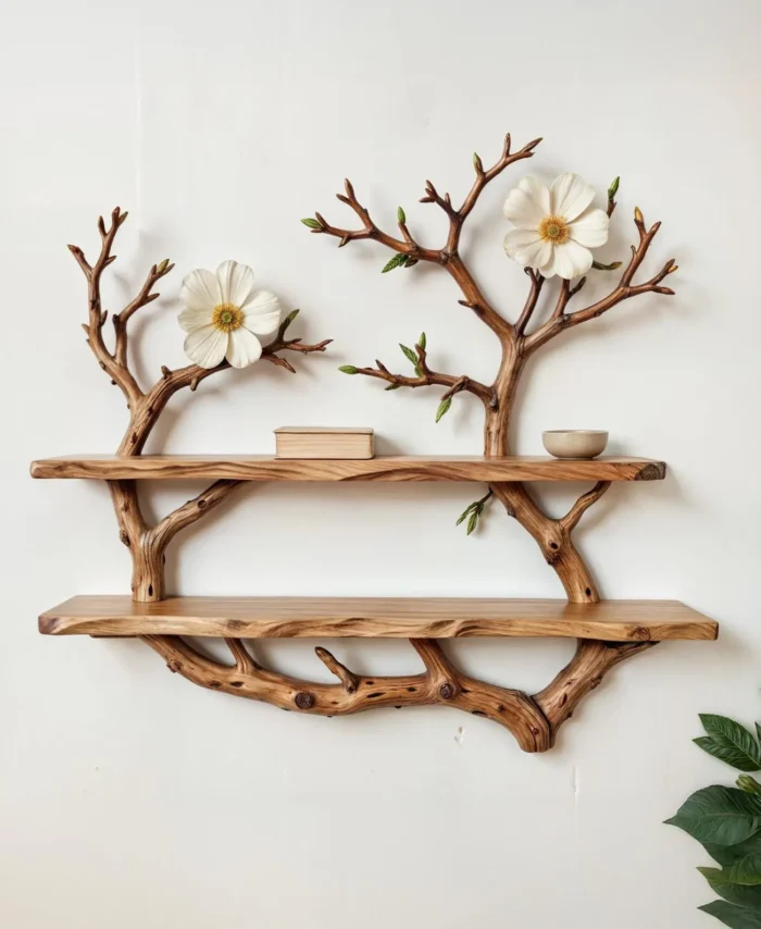 Natural Driftwood Branch Wall Mounted Artistic Bookcase